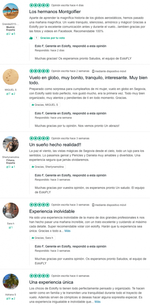 Opiniones en TripAdvisor de quienes han hecho sus vuelos en Globo